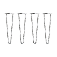 Set of 4 Chrome Retro Hairpin Table Legs 12mm Steel Bench Desk - 41cm