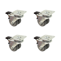 4 x 2&quot; Heavy Duty Swivel Double Wide Castor Wheels Trolley 50mm Furniture Rubber With Brake
