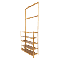 Large Wooden 5 Tiers Hat Coat Stand Clothes Shoe Rack Hanger Hooks Shelf Storage