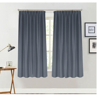 Blockout Curtains 260x160cm Drop PINCH PLEAT+ Hooks High Level Fabric Grey Blue