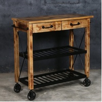 HARDWOOD BUTLERS TROLLEY ON WHEELS DISTRESSED FINISH