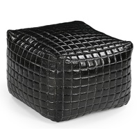 SLEEK BLACK LEATHER OTTOMAN