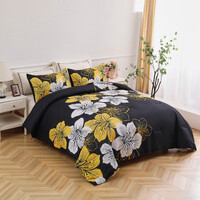 King Comforter Set, Black/Gold Floral 3-Piece Bedding, Soft Microfiber for All Seasons