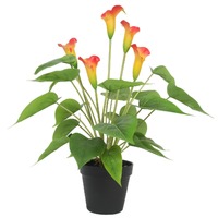 Artificial Flowering White &amp; Orange Peace Lily / Calla Lily Plant 50cm
