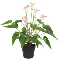 Artificial Flowering White &amp; Pink Peace Lily / Calla Lily Plant 50cm