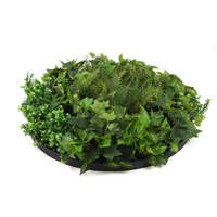 Slimline Artificial Green Wall Disc Art 80cm Mixed Green Fern &amp; Ivy (Modern Black)