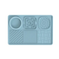 Multi-Functional Slow Feeder Mat for Dogs- Anti-Slip Lick Pad with Multiple Textures Rectangle 2PCS (Blue &amp; Black)