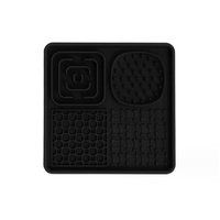Multi-Functional Slow Feeder Mat for Dogs- Anti-Slip Lick Pad with Multiple Textures Square 2PCS (Black &amp; Grey)