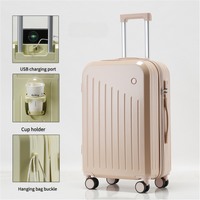 Smart Carry-On Luggage with Cup Holder &amp; USB Charging Port - Pink Color Spinner Suitcase for Travel Convenience  24 inch