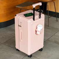 Smart Hard-Shell Luggage with USB Charging Port &amp; Cup Holder - 20&quot;Spinner Suitcase in Pink