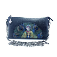 Women&#39;s Embossed Peacock Leather Wristlet Clutch - Elegant and Artistic Handbag 23*12*2cm