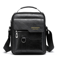 Men&#39;s Vintage Leather Shoulder Bag - Multi-Compartment Crossbody Messenger Bag 22cm(L)*8cm(W)*26cm(H)(Black)