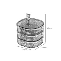 Elegant Crystal Stackable Jewelry Organizer with Bear Handle - 3-Tier Display Box for Accessories 13.4*13.4*14.2cm (grey)