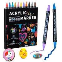 Dual-Tip Acrylic Marker Set - 1-5mm Round Tip &amp; 1mm Fine Tip for Art and Craft Projects 12 colors