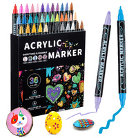 Dual-Tip Acrylic Marker Set - 1-5mm Round Tip &amp; 1mm Fine Tip for Art and Craft Projects 36 colors