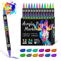 12-Pack Dual-Tip Acrylic Paint Markers - 24 Vibrant Colors, Waterproof &amp; Quick-Dry for Art Projects