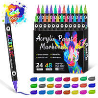 24-Pack Dual-Tip Acrylic Paint Markers - 48 Vibrant Colors, Waterproof &amp; Quick-Dry for Art Projects