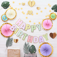 Happy Birthday Party Decoration Set -  Fan Decorations, Hearts, Stars &amp; Banner