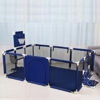 Large Kids Playpen with Basketball Hoop &amp; Soccer Goal - 74x50 inches Baby Safety Activity Center, Indoor &amp; Outdoor Play Yard (Blue)