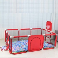 Large Kids Playpen with Basketball Hoop &amp; Soccer Goal - 74x50 inches Baby Safety Activity Center, Indoor &amp; Outdoor Play Yard (Red)