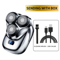 TS-099 Gray Rechargeable Electric Rotary Shaver for Men with LED Display, USB Charging Cable, and Cleaning Brush - Compact &amp; Portable Design