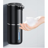 Black Automatic Foaming Soap Dispenser with Rechargeable Battery, Touch Control, and 380ml Capacity - IPX5 Waterproof