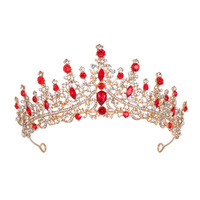 Luxury Full Rhinestone Bridal Tiara - Elegant Alloy Crown Hairband with 3A Grade Crystals  Red