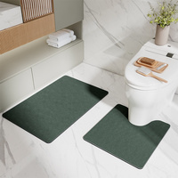 Green Bathroom Floor Mat Set - U-Shaped Toilet Mat 50*50cm &amp; Rectangular 40x60cm Mat for Bathroom