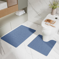 Blue Bathroom Floor Mat Set - U-Shaped Toilet Mat 50*50cm &amp; Rectangular 40x60cm Mat for Bathroom