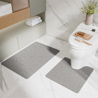 Gray Bathroom Floor Mat Set - U-Shaped Toilet Mat 50*50cm &amp; Rectangular 60x90cm Mat for Bathroom