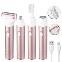 4-in-1 Women&#39;s Electric Hair Removal Trimmer - Multifunctional Grooming Kit for Underarms, Bikini, Nose &amp; Eyebrows
