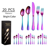 Bright color 410 Stainless Steel Cutlery Set - Western Steak Knife, Fork &amp; Spoon Set, 4 Set/20-Piece Dinnerware Set