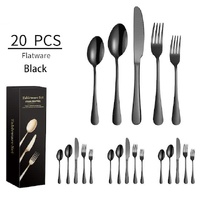 Black 410 Stainless Steel Cutlery Set - Western Steak Knife, Fork &amp; Spoon Set, 4 Set/20-Piece Dinnerware Set