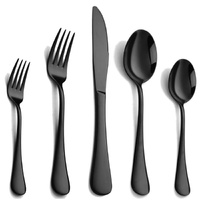 Black 410 Stainless Steel Cutlery Set - Western Steak Knife, Fork &amp; Spoon Set, 6 Set/30-Piece Dinnerware Set