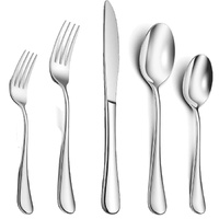 Silver 410 Stainless Steel Cutlery Set - Western Steak Knife, Fork &amp; Spoon Set, 6 Set/30-Piece Dinnerware Set