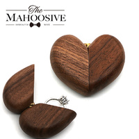 Black Walnut Wood Heart-Shaped Ring Box - Elegant Engagement &amp; Wedding Ring Holder, Jewelry Collector&#39;s Box