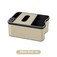 Warm Rice Car Armrest Storage Box with LED Ambient Light - Multifunctional Tissue Holder &amp; Organizer for Car Interior