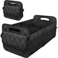 Black Foldable Car Trunk Storage Box with Multiple Compartments - Large Capacity Collapsible Organizer for Car