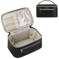 Black PU Leather Large Capacity Makeup Bag - Waterproof &amp; Multifunctional Handbag for Women