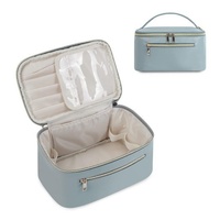 Blue PU Leather Large Capacity Makeup Bag - Waterproof &amp; Multifunctional Handbag for Women