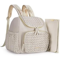 Beige Travel Backpack with Diaper Changing Mat - Small Size, Insulated Pocket,Perfect for Moms on the Go