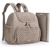 Brown Travel Backpack with Diaper Changing Mat - Small Size, Insulated Pocket,Perfect for Moms on the Go