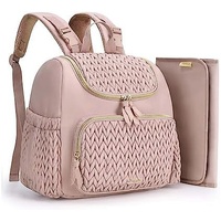 Pink Travel Backpack with Diaper Changing Mat - Small Size, Insulated Pocket,Perfect for Moms on the Go