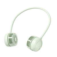 Green Portable Neck Hanging USB Fan – Foldable Lazy Fan with Strong Airflow, USB Rechargeable, Outdoor &amp; Desktop Use