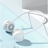 White Portable Neck Hanging USB Fan - Foldable Lazy Fan with Strong Airflow, USB Rechargeable, Outdoor &amp; Desktop Use