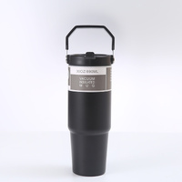Black 30oz 304 Stainless Steel Ice Cup with Handle - Portable Car and Travel Cup, Double Insulated, for Hot &amp; Cold Drinks