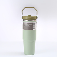 Green 30oz 304 Stainless Steel Ice Cup with Handle - Portable Car and Travel Cup, Double Insulated, for Hot &amp; Cold Drinks
