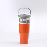 Orange 30oz 304 Stainless Steel Ice Cup with Handle - Portable Car and Travel Cup, Double Insulated, for Hot &amp; Cold Drinks