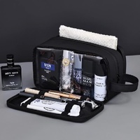 Black Elite Series 3-Layer Large Capacity Men&#39;s Toiletry Bag - Portable Travel Cosmetic Organizer with Premium Design