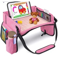 Pink Kids Travel Tray with Storage, Car Seat Organizer for Toys and Snacks